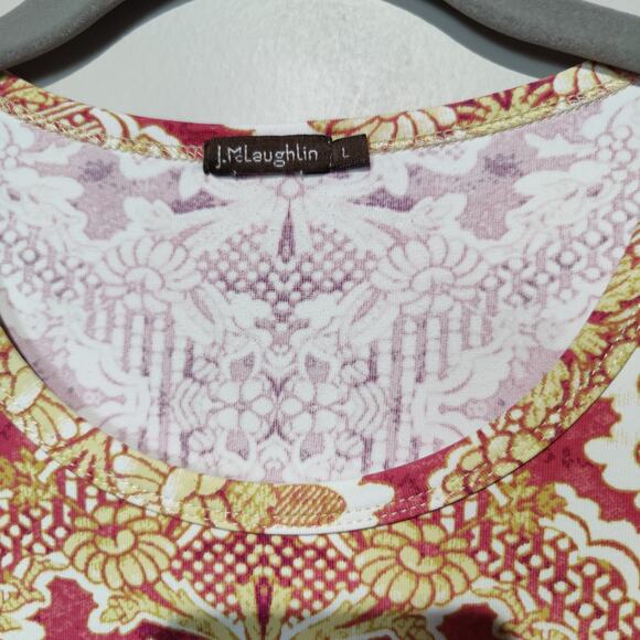 J. McLaughlin Women's Sz L Catalina Cloth Gold Pink Print Long Sleeve Shirt - Picture 2 of 5